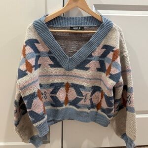 Geometric Patterned Sweater - Blue, Pink, Orange